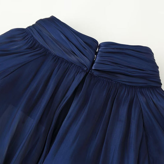 Damen Seidenähnliche Schlupfbluse mit Schleifenkragen, Plissée‑Effekt und gerafften Ballonärmeln Nord Taschen
