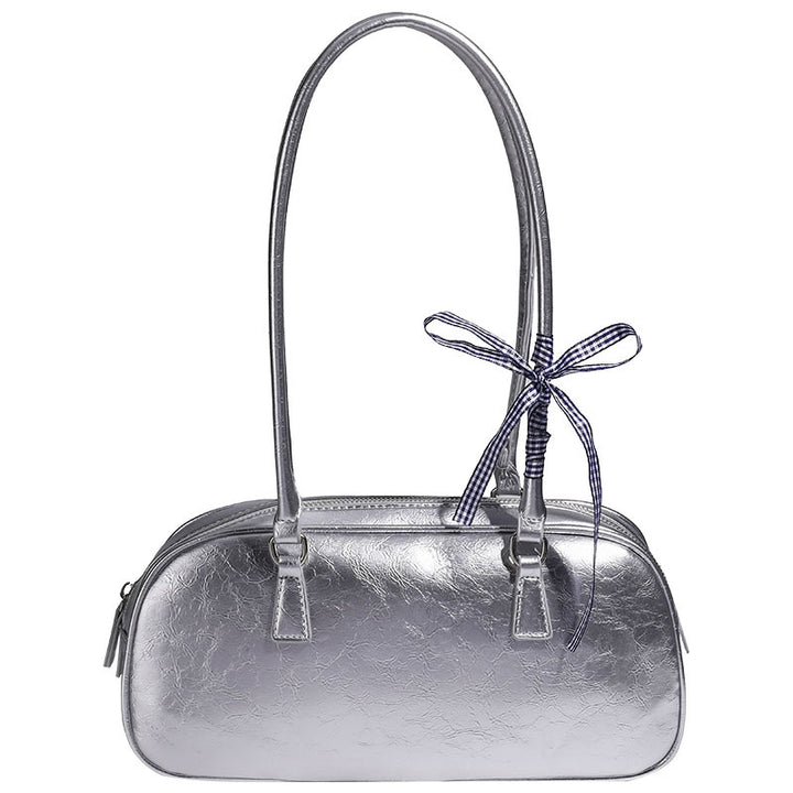 Damen Clutch mit glänzender Oberflächenstruktur und dekorativem Schleifenakzent Nord Taschen