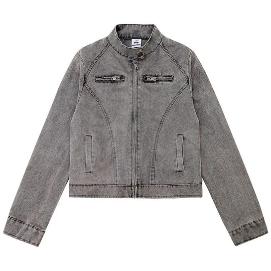 Damen kurze Bikerjacke aus Vintage‑Lederoptik mit Stehkragen und Brustzipper Nord Taschen