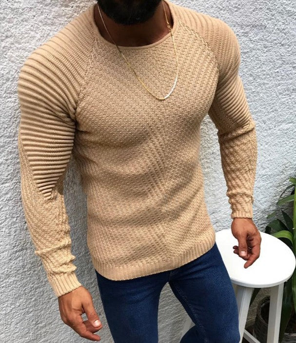 Herren strukturierter Slim-Fit Raglanpullover aus feinem Rippen- und Waffelstrick Nord Taschen
