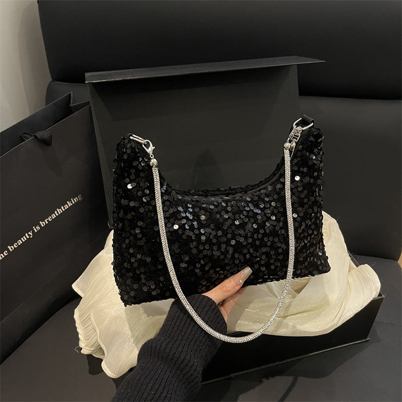 Damen modische Clutch aus funkelndem Pailletten mit elegantem Kettenriemen Nord Taschen