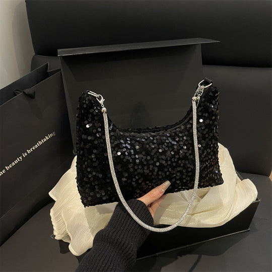 Damen modische Clutch aus funkelndem Pailletten mit elegantem Kettenriemen Nord Taschen