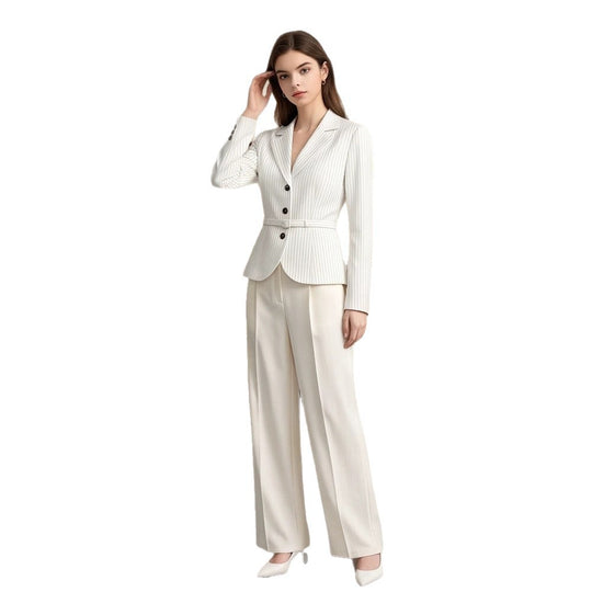 Damen Tailliertes Nadelstreifen-Blazer- und Palazzo-Hosen-Set Nord Taschen