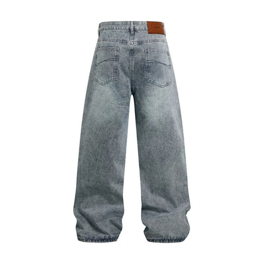 Damen Weite hochgeschnittene Baggy-Jeans mit Used-Wash und Steppdetail Nord Taschen