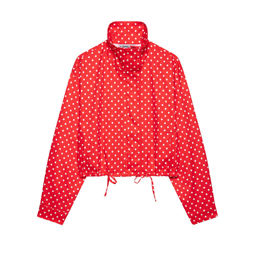 Damen Gepunktete Cropped Regenjacke mit Stehkragen und Tunnelzug Nord Taschen