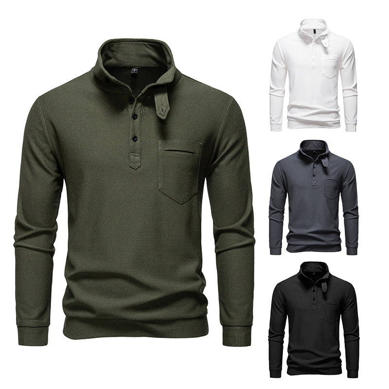 Herren Texturiertes Waffelstrick-Henleyshirt mit hohem Kragen, Knopfleiste und Brusttasche Nord Taschen
