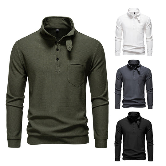 Herren Texturiertes Waffelstrick-Henleyshirt mit hohem Kragen, Knopfleiste und Brusttasche Nord Taschen