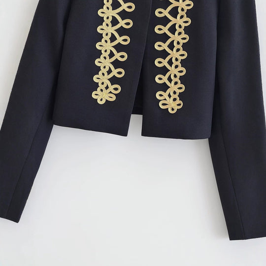 Damen Kurze Militärjacke mit goldverzierter Kordelapplikation Nord Taschen