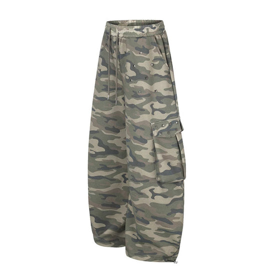 Damen Weite Cargohose im Camouflage-Design mit elastischem Bund und großen Taschen Nord Taschen