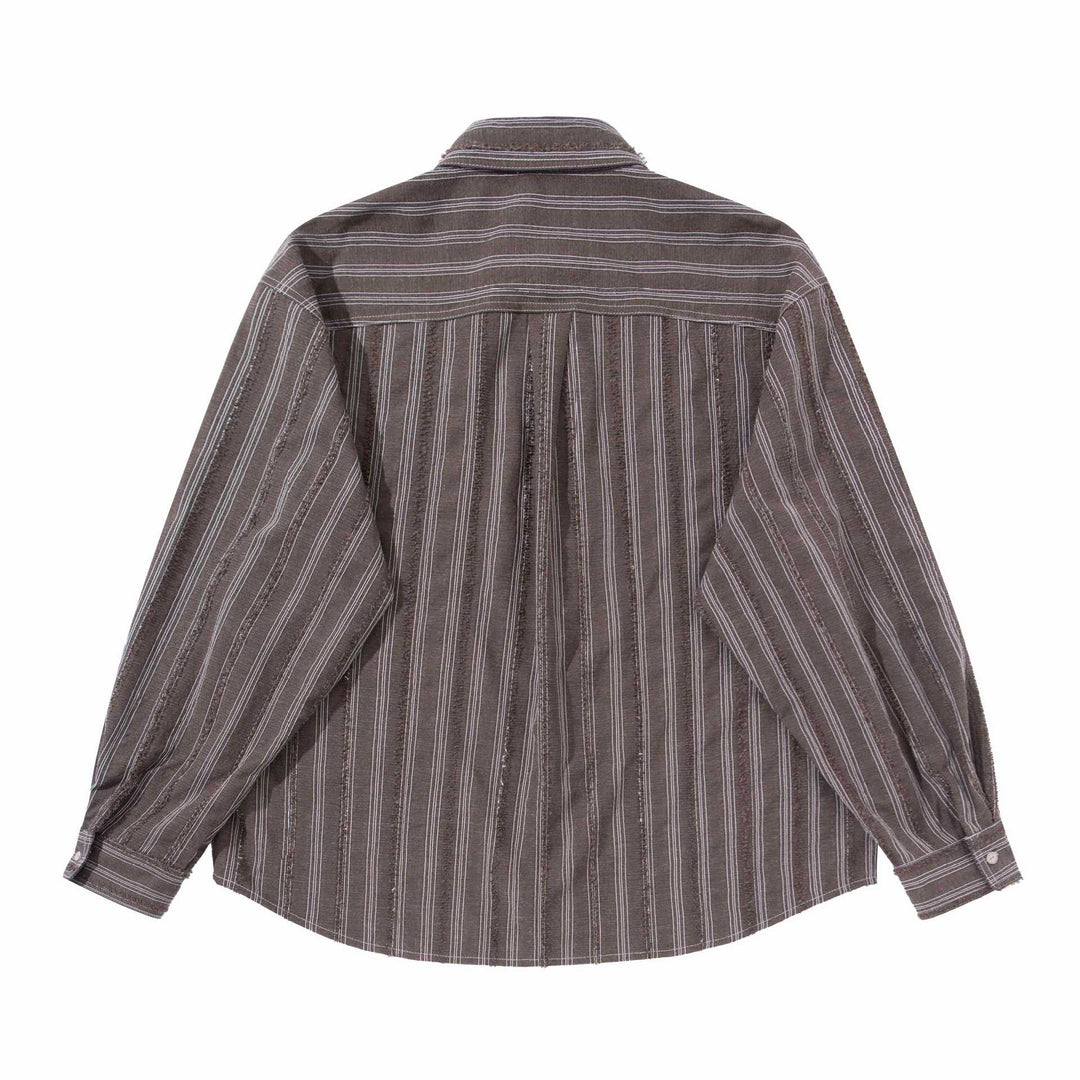 Herren lockeres gestreiftes Overshirt im Hemdjacken‑Stil mit Brusttaschen und abgerundetem Saum Nord Taschen