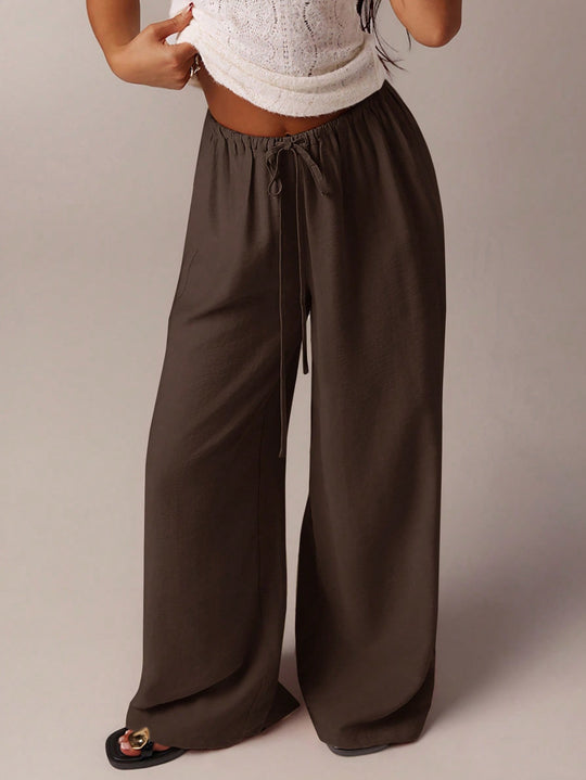 Damen Weite Relax-Hose aus Viskose-Leinen-Mix mit Elastikbund und Kordel Nord Taschen