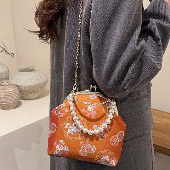 Damen elegante Umhängetasche im Vintage-Stil mit Perlenverzierung Nord Taschen