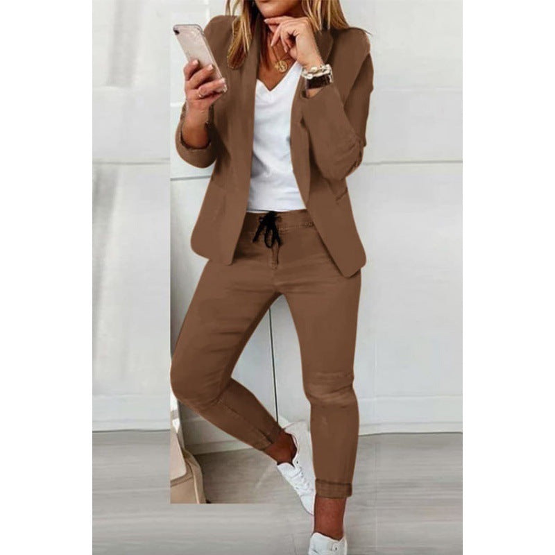 Damen Zweiteiliges Stretch-Jersey-Blazer-Set mit Kordelzug-Jogginghose Nord Taschen