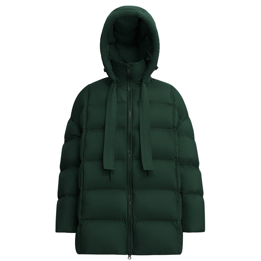 Damen Steppige wärmende Daunenjacke mit Kapuze und weiter Silhouette Nord Taschen