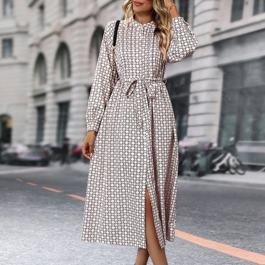 Damen Langarm Kleid mit Gürteldetail Nord Taschen