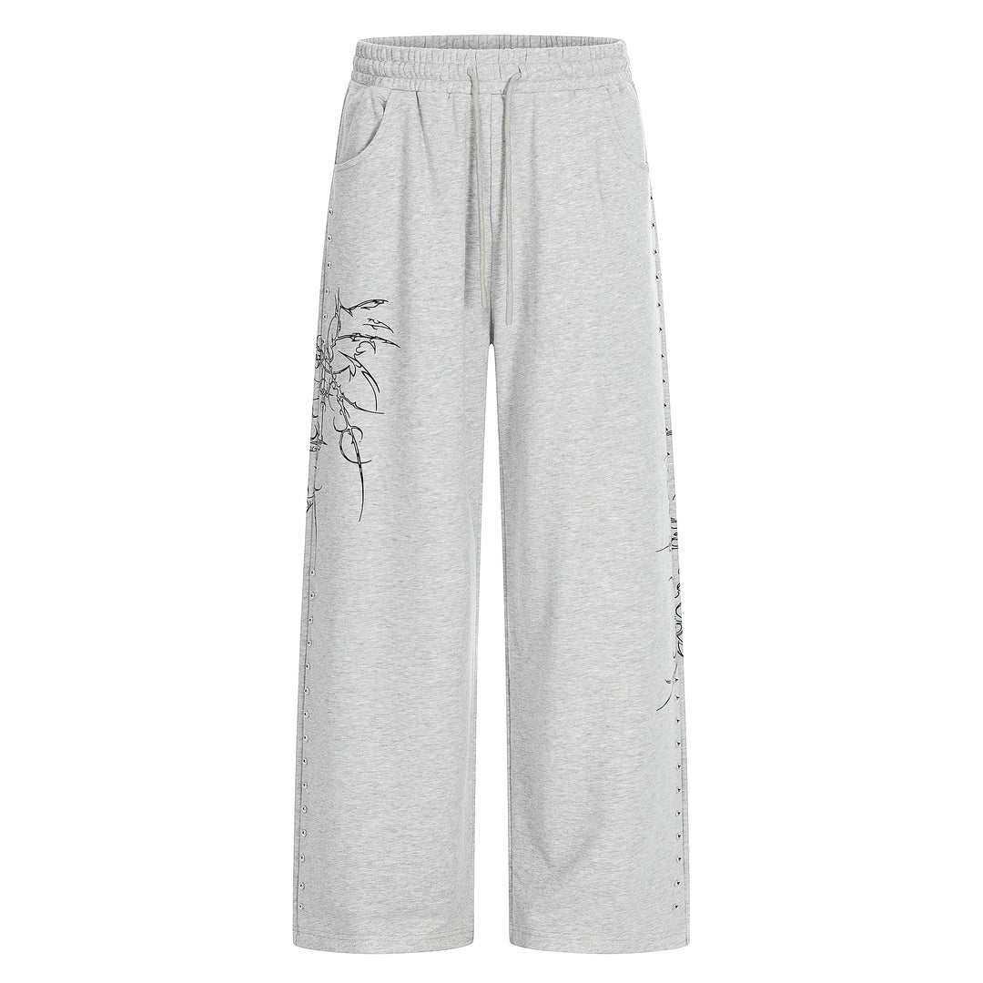 Damen Weite Sweatpants mit Tunnelzug, Ziernieten und grafischem Print Nord Taschen
