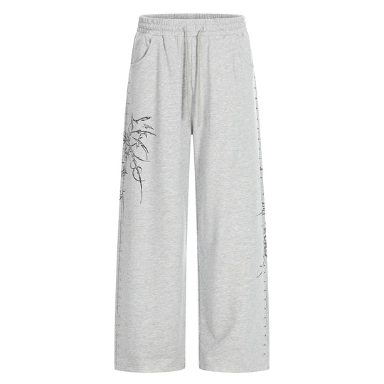 Damen Weite Sweatpants mit Tunnelzug, Ziernieten und grafischem Print Nord Taschen