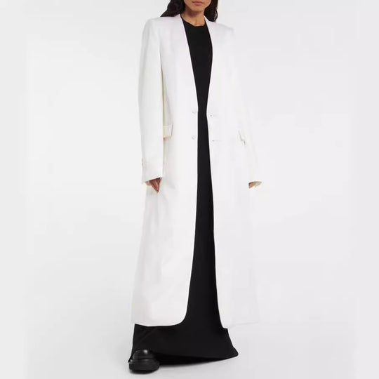 Damen Maxilanger schlanker Mantelblazer mit verdeckter Knopfleiste und schmaler Schulterlinie Nord Taschen