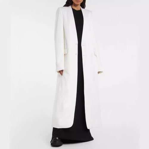 Damen Maxilanger schlanker Mantelblazer mit verdeckter Knopfleiste und schmaler Schulterlinie Nord Taschen