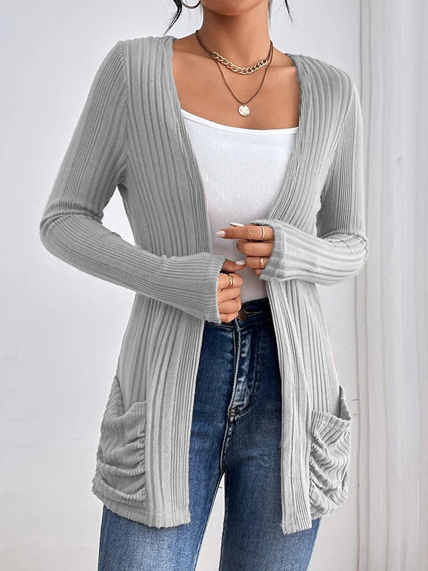 Damen Lässige und warme Strickjacke Nord Taschen