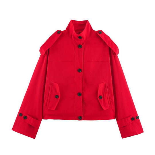 Damen Kurzjacke im Utility-Stil mit Stehkragen und Schulterpatten Nord Taschen