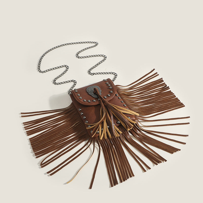Damen Vintage Umhängetasche mit fransenbesetztem Design Nord Taschen