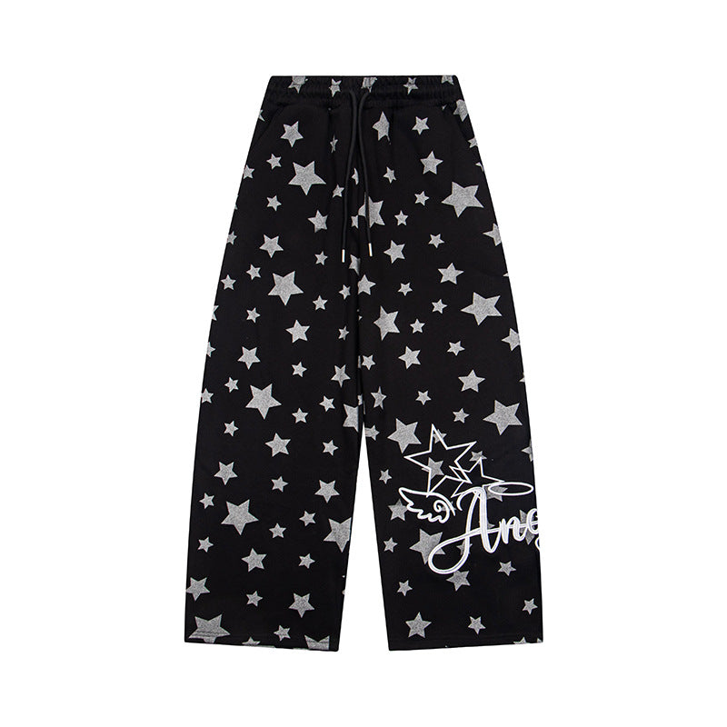 Damen Extraweite Palazzo-Loungehose aus French Terry mit Komfortbund, Kordelzug und Sternenallover Nord Taschen