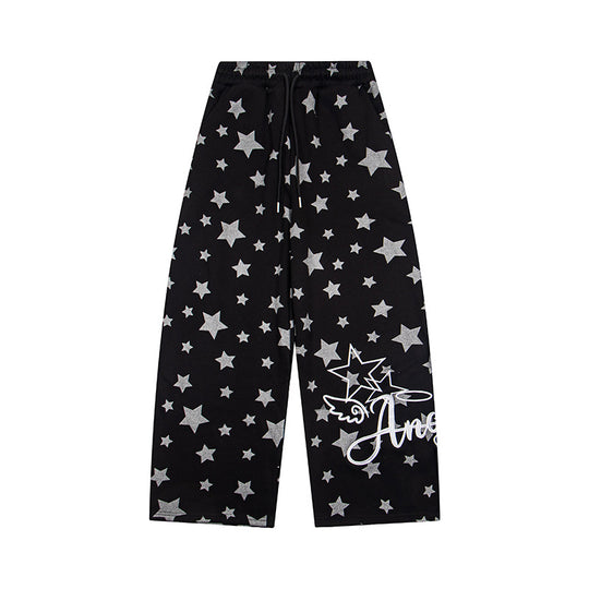 Damen Extraweite Palazzo-Loungehose aus French Terry mit Komfortbund, Kordelzug und Sternenallover Nord Taschen