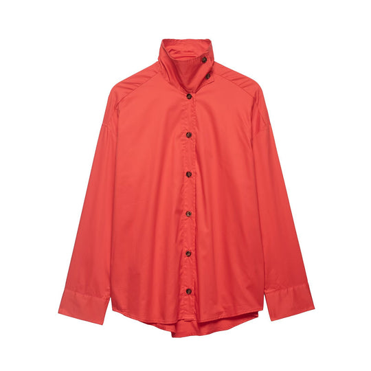 Damen Oversize Hemdjacke mit Stehkragen und durchgehender Knopfleiste Nord Taschen