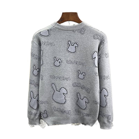 Unisex Feinstrick-Pullover mit dezentem Jacquard-Hasenrelief und Rundhalsausschnitt Nord Taschen