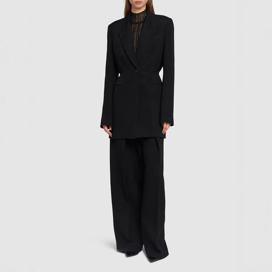 Damen Einreihiger Longblazer mit taillierter Silhouette und weiter Palazzohose Nord Taschen