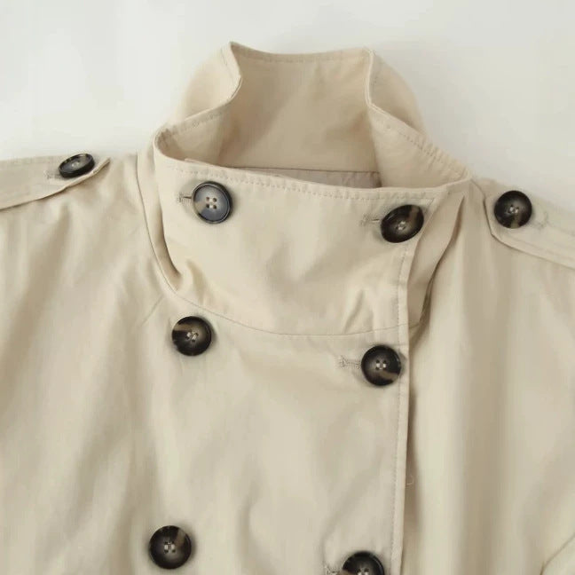 Damen Kurz geschnittene Wollmix-Jacke mit Stehkragen, Reißverschluss und Ballonärmeln Nord Taschen