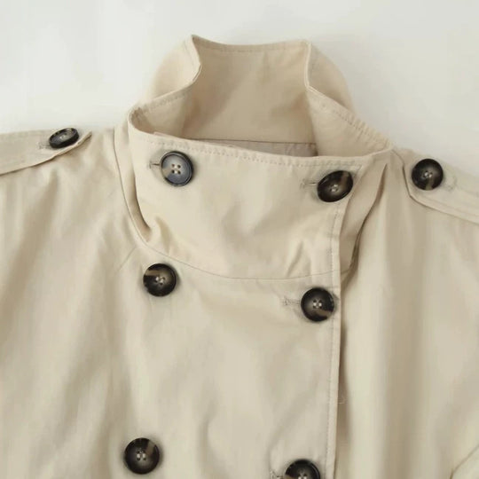Damen Kurz geschnittene Wollmix-Jacke mit Stehkragen, Reißverschluss und Ballonärmeln Nord Taschen