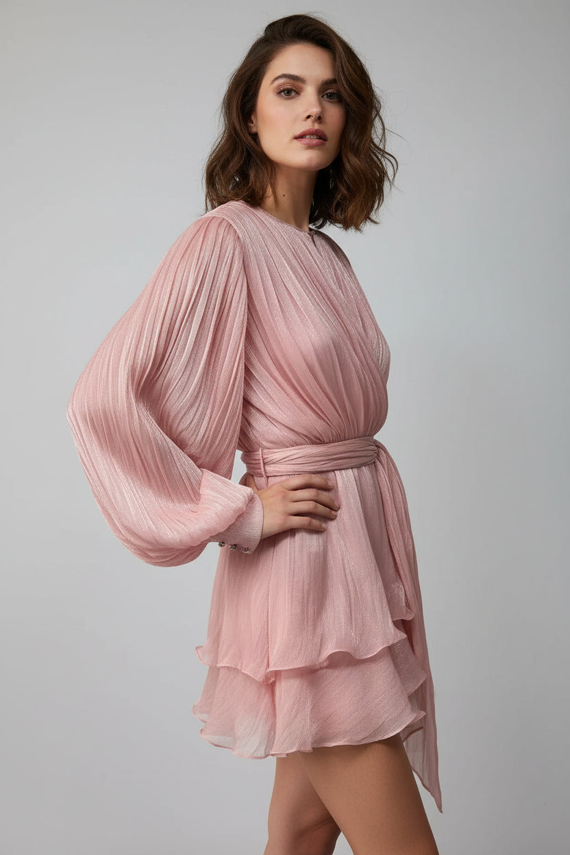 Damen Chiffon Minikleid mit eleganten Rüschendetails und verführerischem Wickeldesign Nord Taschen