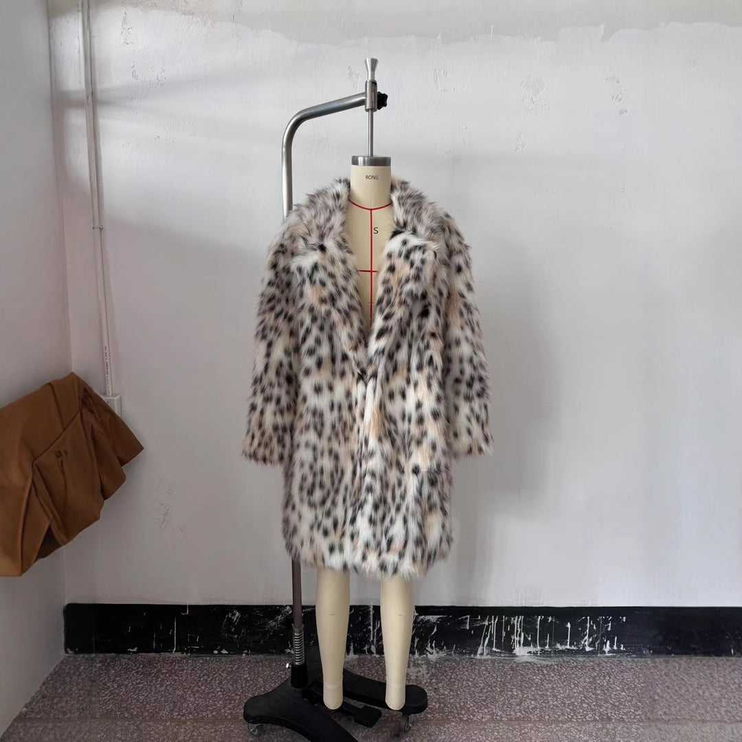 Damen Midimantel aus Kunstfell mit Leoparden‑Print, oversized Schnitt und Schalkragen Nord Taschen