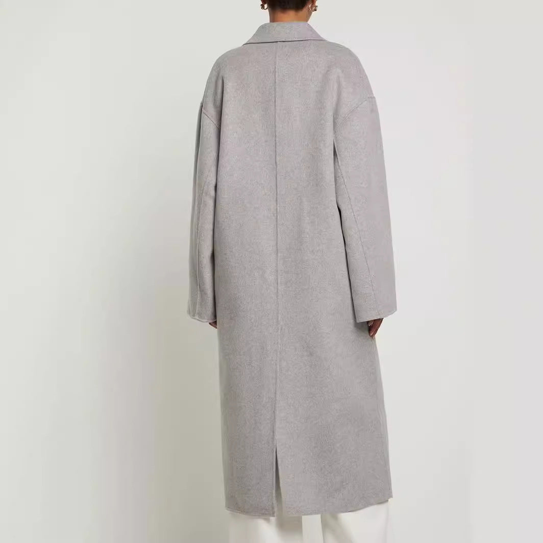Damen Oversize Zweireihiger Longcoat mit fallender Schultersilhouette und goldenen Zierknöpfen Nord Taschen