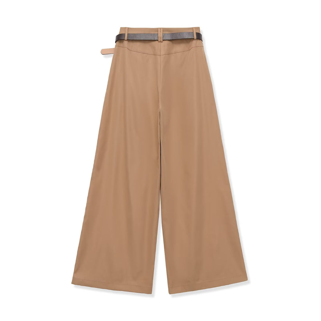Damen Hochtaillierte Palazzo-Hose mit Bundfalten und Taillengürtel Nord Taschen