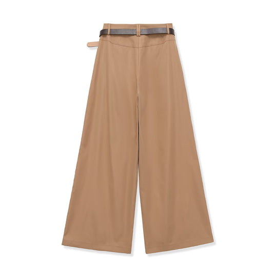 Damen Hochtaillierte Palazzo-Hose mit Bundfalten und Taillengürtel Nord Taschen
