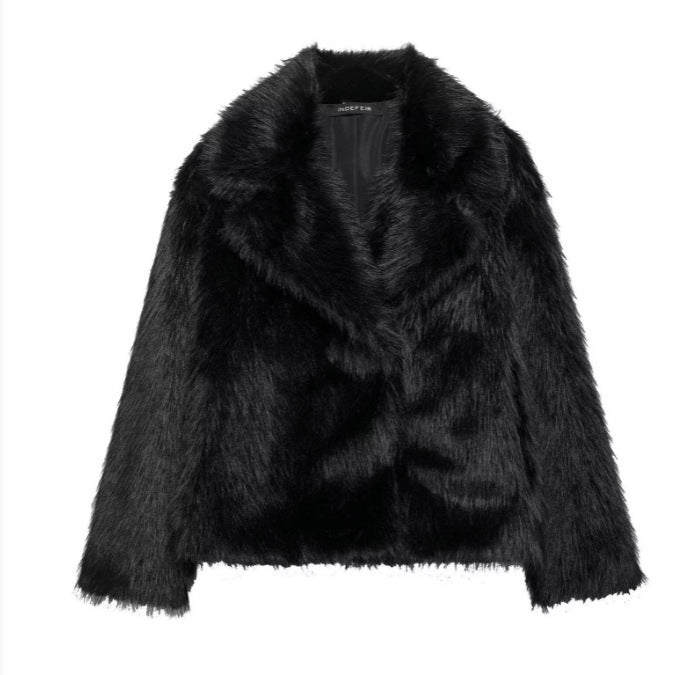Damen 100+ kurze Kunstfelljacke mit Reverskragen, weichem Teddyfell und verdeckter Druckknopfleiste Nord Taschen