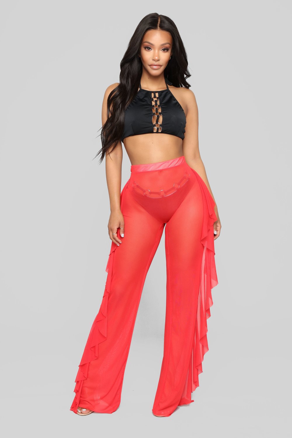 Damen Anziehbare Boho-Hosen mit Rüsche