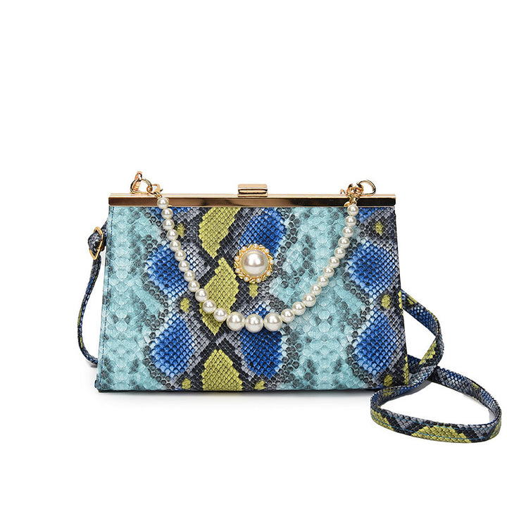 Damen elegante Abendtasche im Schlangenleder-Look mit Perlenakzent Nord Taschen