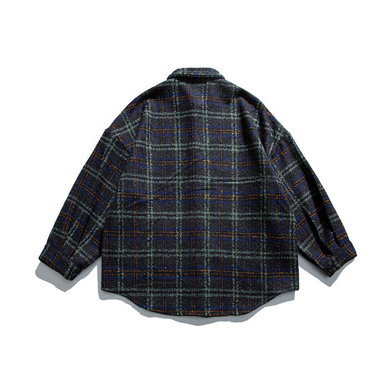 Unisex Bouclé-Karo Hemdjacke mit gesteppter Fütterung, abgerundetem Saum und Hemdkragen Nord Taschen