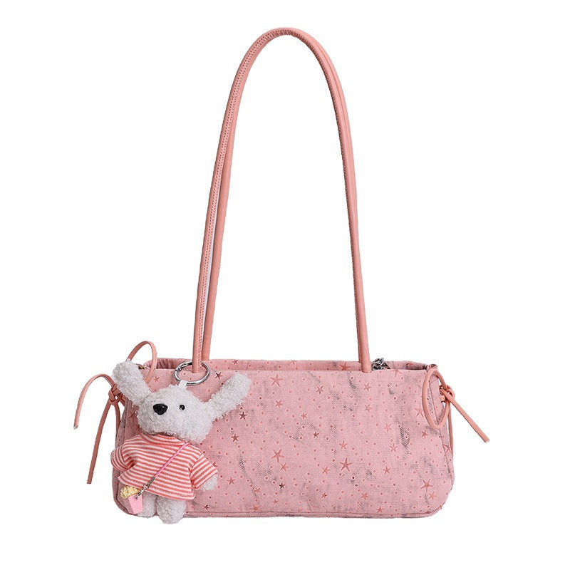 Damen Hobo-Tasche mit süßem Plüsch-Hängetier und einzigartigem Sternenmuster Nord Taschen