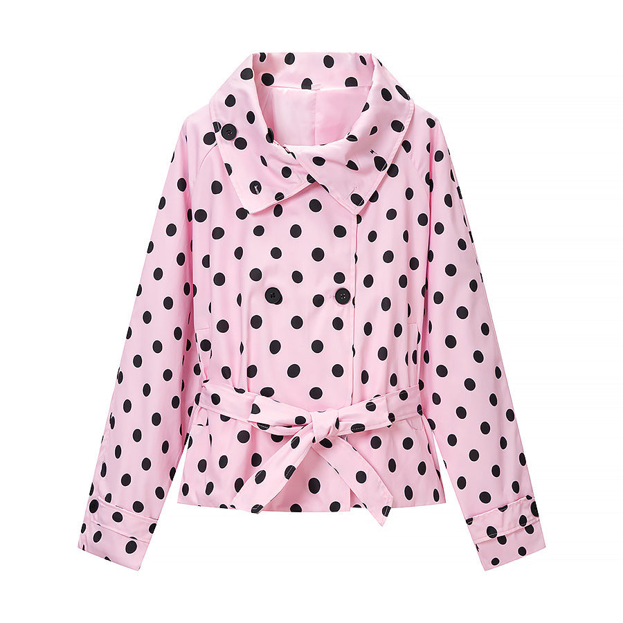 Damen Gepunkteter Trenchcoat-Style mit Bindegürtel und Ballonärmeln Nord Taschen
