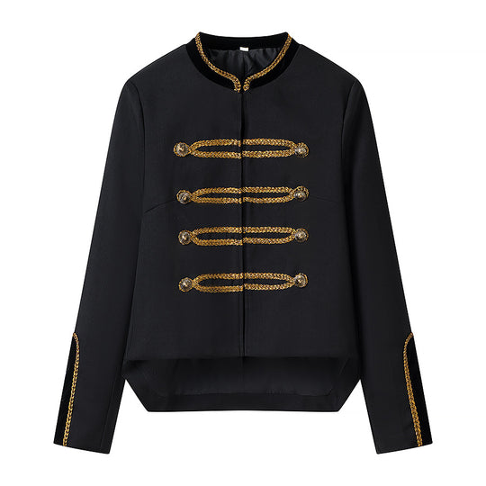 Damen Kurze Militärinspirierte Paradejacke mit goldener Kordelverzierung Nord Taschen