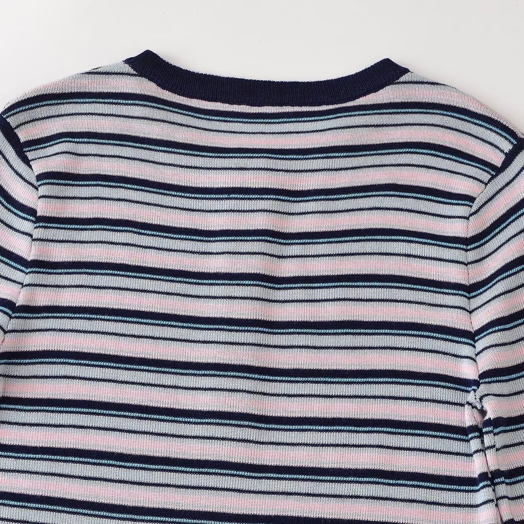 Damen Feinstrick-Henleyshirt mit feiner Streifenstruktur und Knopfblende Nord Taschen