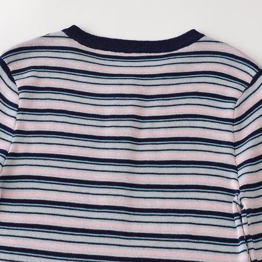 Damen Feinstrick-Henleyshirt mit feiner Streifenstruktur und Knopfblende Nord Taschen