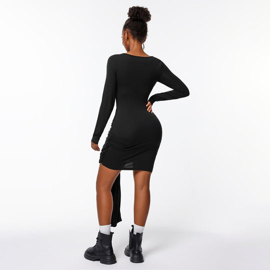 Damen figurbetontes Minikleid mit asymmetrischer Knotendrapierung, taillierter Raffung und langem Ärmelschal Nord Taschen