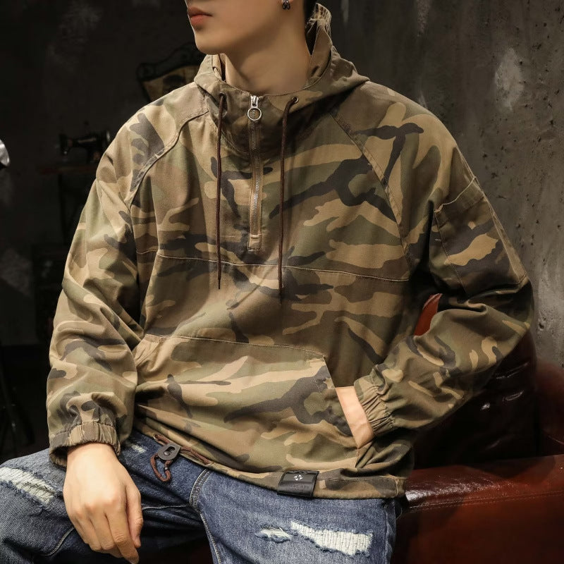 Herren Kapuzen-Anorak mit Halbzip, Kängurutasche und Tunnelzugsaum Nord Taschen