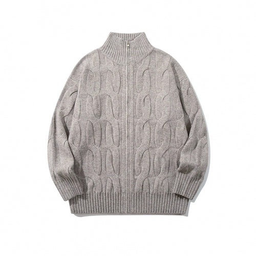 Unisex Grobgestrickter Reißverschluss-Cardigan mit Zopfmuster und hohem Rippkragen Nord Taschen